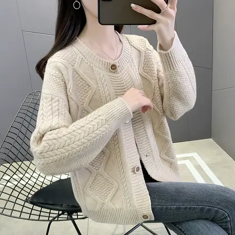 秋装短款毛衣开衫女装2023年新款潮春秋冬外搭针织外套女加厚上衣图片