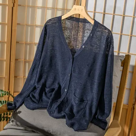 亚麻开衫女薄针织衫2022春夏新款棉麻文艺复古很仙的空调衫空调衫图片