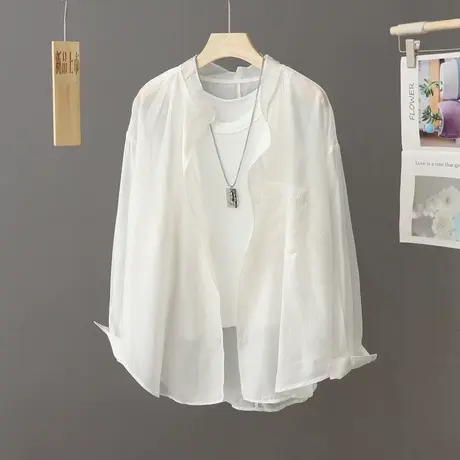 轻薄轻薄防晒衫外套女立领中长款外搭衬衫开衫夏季2023新款防晒衣图片