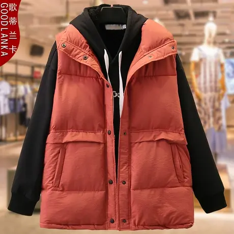 中年胖妈妈秋冬加肥加大码女装宽松显瘦时尚洋气加厚保暖棉服马甲商品大图