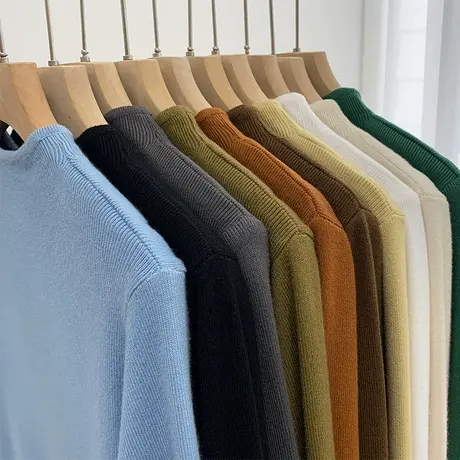 半高圆领针织打底衫女2022秋冬套头宽松保暖内搭中领长袖百搭上衣商品大图