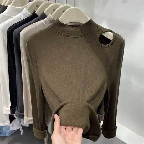 网红爆款打底小衫欧货女2023秋款镂空内搭修身针织衫漂亮时尚上衣商品大图