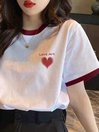 情侣装仿棉短袖t恤女夏季2023新款港风chic减龄漂亮洋气正肩上衣图片