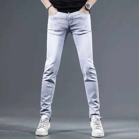 2023新款浅色牛仔裤男款修身小脚夏季薄款弹力潮流男士休闲长裤子商品大图