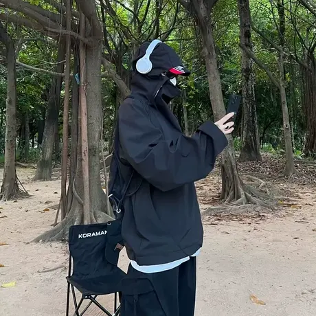 黑武士机能风美式冲锋衣外套男ins潮夏季薄款连帽hiphop日系夹克商品大图