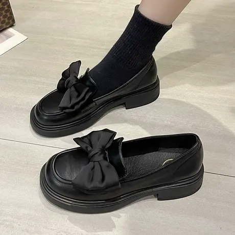 平底英伦小皮鞋女夏季小香风乐福鞋早秋透气复古蝴蝶结配裙子单鞋商品大图
