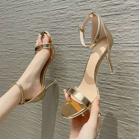高跟鞋女2023年夏季新款一字带细跟性感仙女风凉鞋露趾百搭礼仪鞋商品大图