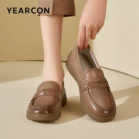 意尔康女鞋2024春季新款真皮女士乐福鞋平底舒适中年妈妈鞋护士鞋图片