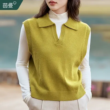 茵曼POLO领针织背心马甲女2023秋冬新款宽松显瘦内搭打底无袖毛衣图片