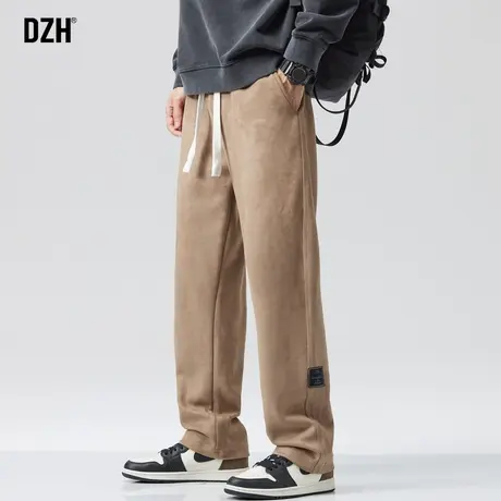 男士美式直筒裤麂皮绒卡其色裤子男款休闲裤男秋季宽松运动裤潮牌商品大图