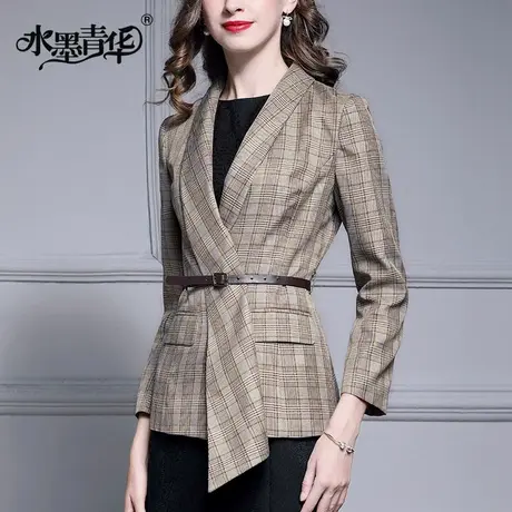 【1件7.9折】格子西装外套女冬装新品韩版英伦风短款百搭时尚上衣图片