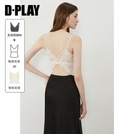 DPLAY【惠品】2025年夏季白色吊带背心女含胸垫蕾丝镂空内衣上衣图片