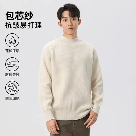 hansca纯色半高领毛衣男款2024新款秋冬季加厚保暖打底中领针织衫图片