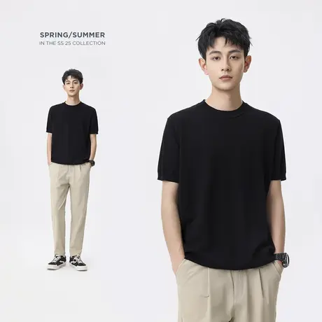 hansca 夏季纯棉短袖T恤休闲套装搭夏季薄款斜纹宽松直筒休闲裤男图片
