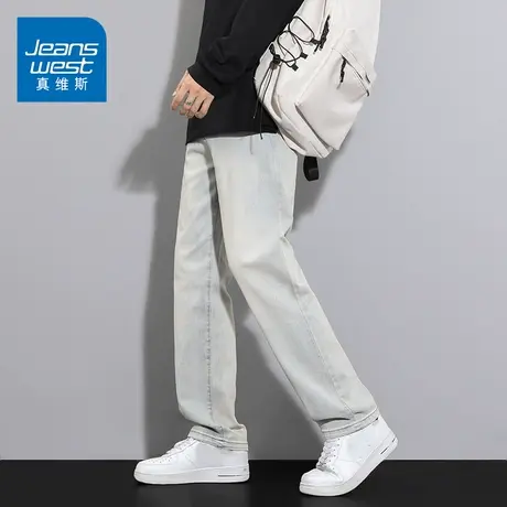 KZ真维斯美式高街牛仔长裤男士潮牌嘻哈直筒男裤子春秋季2025新款图片