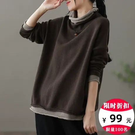 dza 假两件高领针织衫女秋冬内搭打底衫宽松上衣女士休闲套头毛衣图片