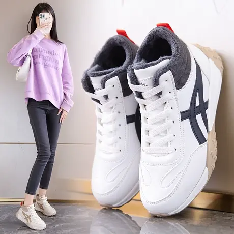 高帮阿甘鞋女加绒小白鞋冬季爆款二棉鞋防滑学生跑步鞋皮面老爹鞋商品大图