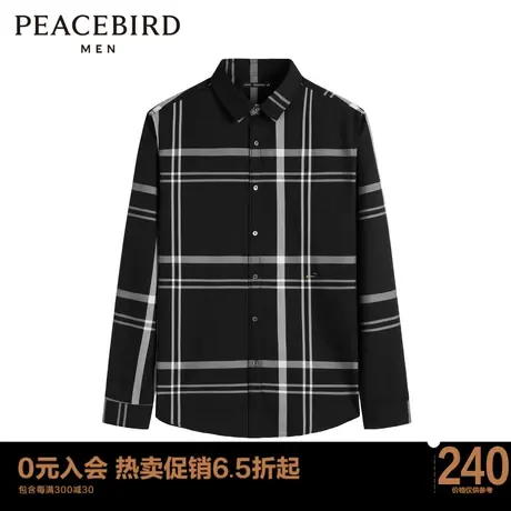 太平鸟男装 2022衬衫翻领格子商务衬衣B1CAC1X30图片