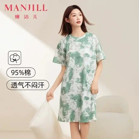 熳洁儿95%棉夏季睡裙女薄款柔软女士家居可爱印花短袖睡裙可外穿商品大图