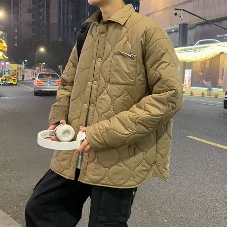 唐狮棉衣男士衬衫领葫芦格秋冬季新款加厚外套潮牌上衣服袄子图片