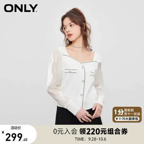 ONLY奥莱2023春夏新款甜美百搭设计感拼接撞色针织衫女商品大图