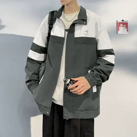 唐狮秋季新款男外套立领拉链套头上衣拼接撞色夹克外套运动TD商品大图