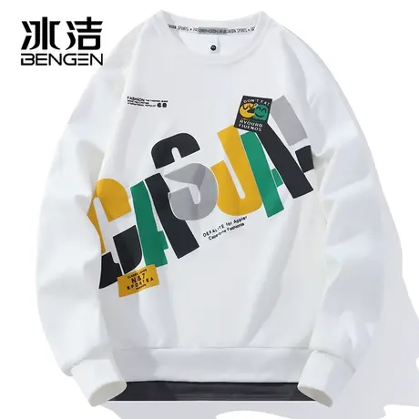 冰洁2023秋季新款潮流圆领卫衣男女中性字母撞色青春百搭长袖WEZ商品大图