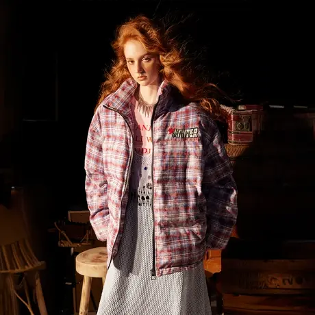 复古刺绣格子棉服女加厚冬季外套2023新款面包服宽松oversize棉衣商品大图