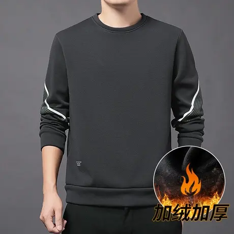 冬季男士加绒加厚长袖大码卫衣中年圆领宽松打底衫冬休闲百搭男装商品大图