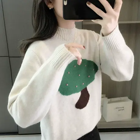 半高领毛衣女秋冬季2023新款小众钉珠减龄针织衫女装上衣打底衫图片