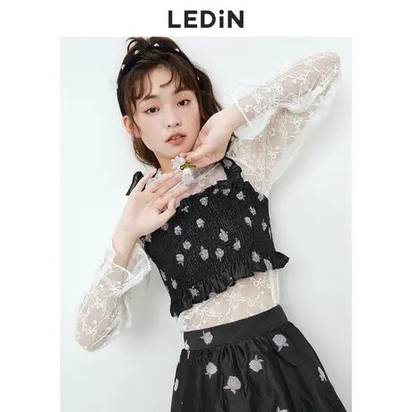 乐町小高领蕾丝衫休闲夏季新款内搭雪纺衫女设计感图片