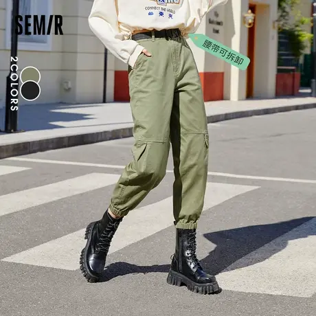 森马休闲裤女刺绣九分裤工装风个性2022秋季新款束脚慢跑裤甜酷风图片