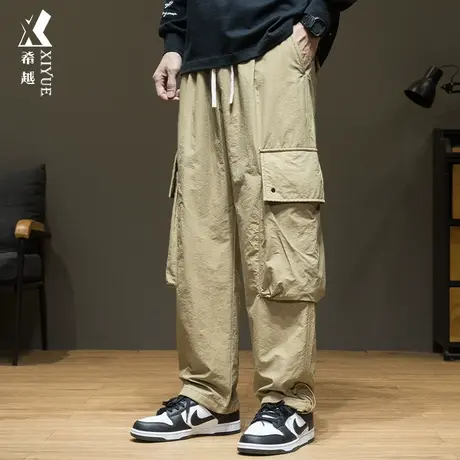 希越户外防水休闲裤子男秋冬潮牌大口袋工装裤宽松大码直筒阔腿裤商品大图