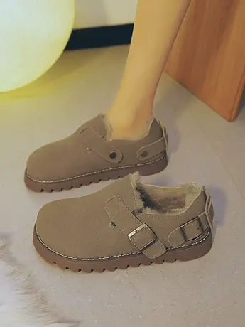 2023年时尚羊毛毛鞋皮带扣豆豆鞋勃肯鞋雪地棉平底一脚蹬加绒女鞋商品大图