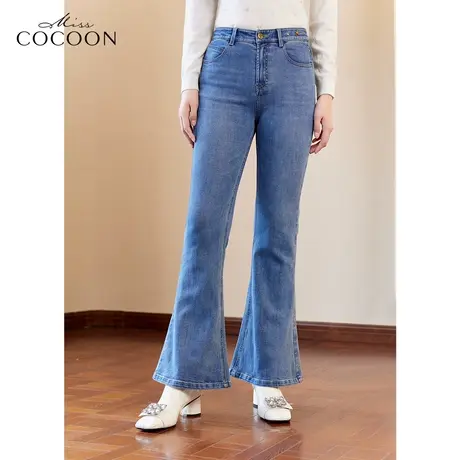 missCOCOON微喇牛仔裤子女春秋2023新款时尚高腰显瘦微弹休闲长裤图片
