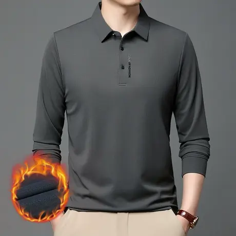 男秋冬加绒加厚POLO衫商务休闲翻领纯色打底衫型男卫衣中青年上衣商品大图