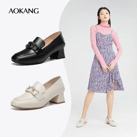 奥康女鞋 春季气质单鞋商务休闲正装日常时尚舒适粗跟皮鞋图片