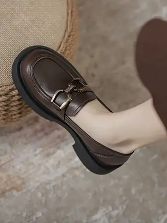 英伦小皮鞋女2023新款秋冬季真皮学院风软底乐福鞋一脚蹬厚底单鞋商品大图