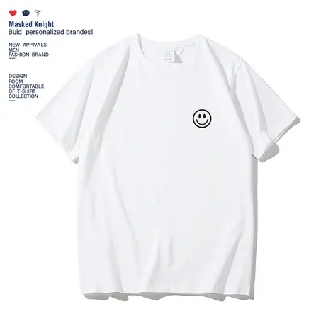 夏季小清新款ins潮牌简约笑脸短袖t恤男学生黑白色宽松打底衫体恤商品大图