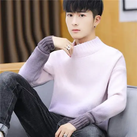 渐变色毛衣男士2023秋冬季新款半高领打底针织衫加厚中领韩版潮流商品大图