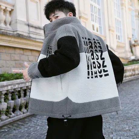 羊羔毛绒外套男冬季新款潮流宽松休闲短款加厚棉服男保暖棉衣褂子商品大图