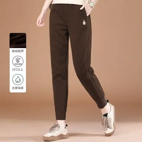 韩潮袭人松紧腰加绒刺绣休闲束脚裤女2023冬新款显瘦加厚哈裤卫裤图片