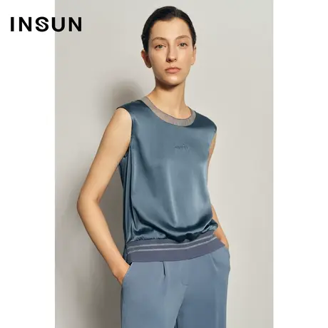 恩裳夏季字母绣花垂感无袖雪纺衫上衣商品大图