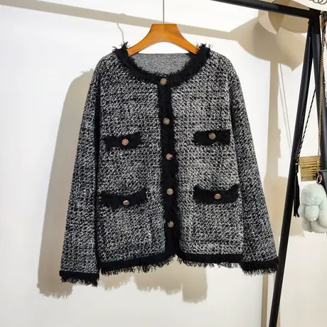 小香风毛衣开衫外套女秋冬2023新款宽松圆领休闲百搭气质针织上衣图片