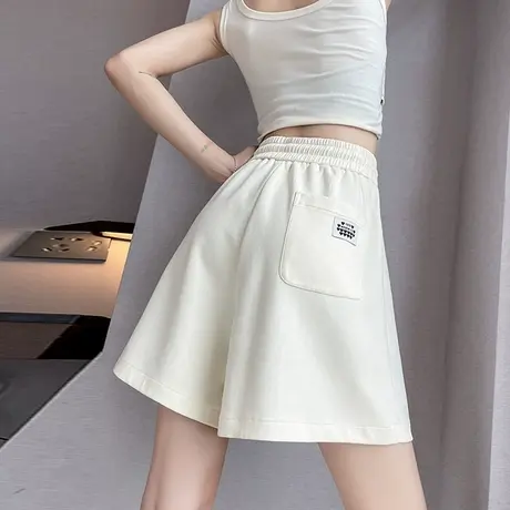 杏色五分短裤女夏季薄款宽松显瘦阔腿a字休闲直筒五分中裤图片