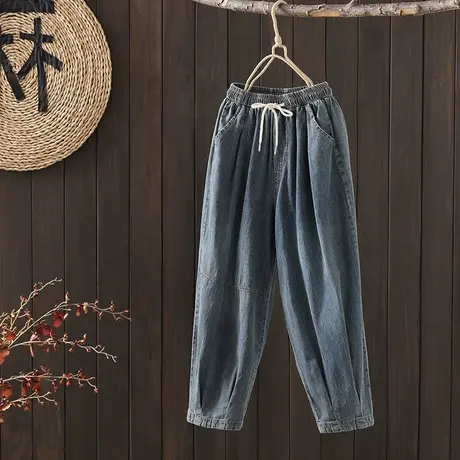 枫谜2023新款复古百搭做旧松紧腰宽松显瘦休闲时尚牛仔老爹裤垮裤商品大图