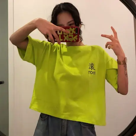 网红超火cec短袖t恤女ins潮2019韩版宽松学生港味百搭mschf上衣夏图片