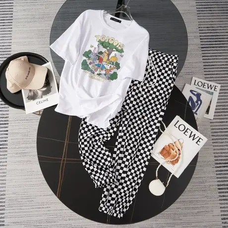 纯棉港风运动服套装女夏季宽松短袖长裤小个子时尚洋气休闲两件套商品大图