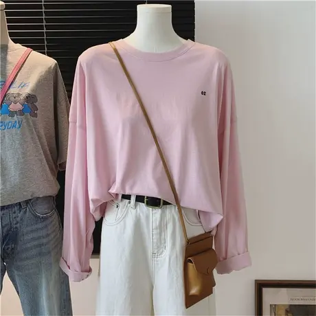 薄款柔软百搭顺滑宽松秋季新款长袖上衣韩版休闲时尚女T恤打底衫商品大图