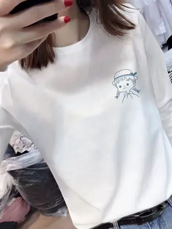 仿棉长袖t恤女2023新款春秋冬季加绒白色洋气内搭打底衫美式上衣商品大图